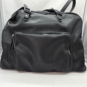 MADISON WEST BLACK VEGAN Faux LEATHER OVERNIGHT TOTE 19x6x14" Inside Pockets